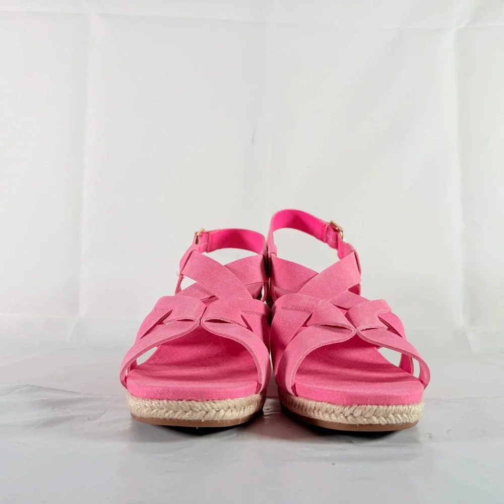 Cole Haan Crystal Wedge Sandal 70 Light Fuschia Pink Strappy Espadrille Size 8.5